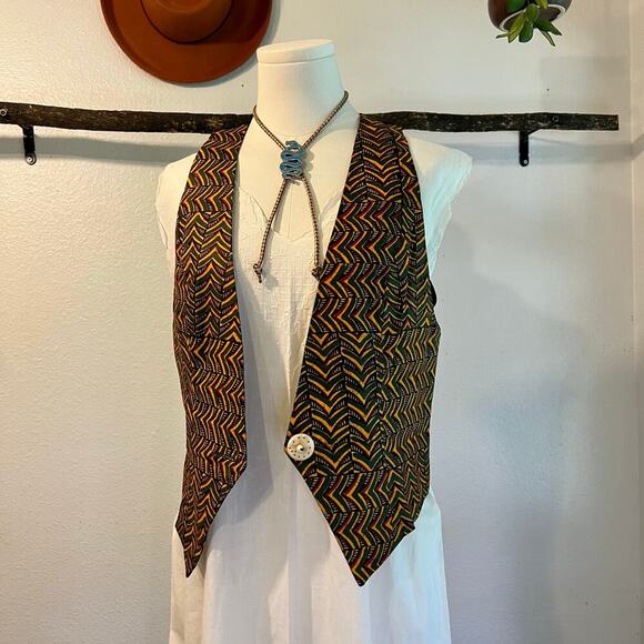Handmade Boho Indie Vintage Western Single Button Fitted Vest Size XS - Picture 9 of 10